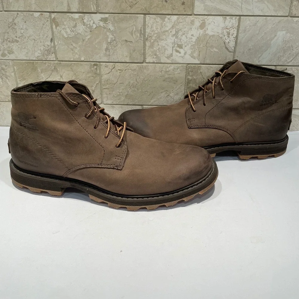 Sorel Madson Chukka Waterproof Brown Leather Boots Mens 9.5 Not Original Insoles